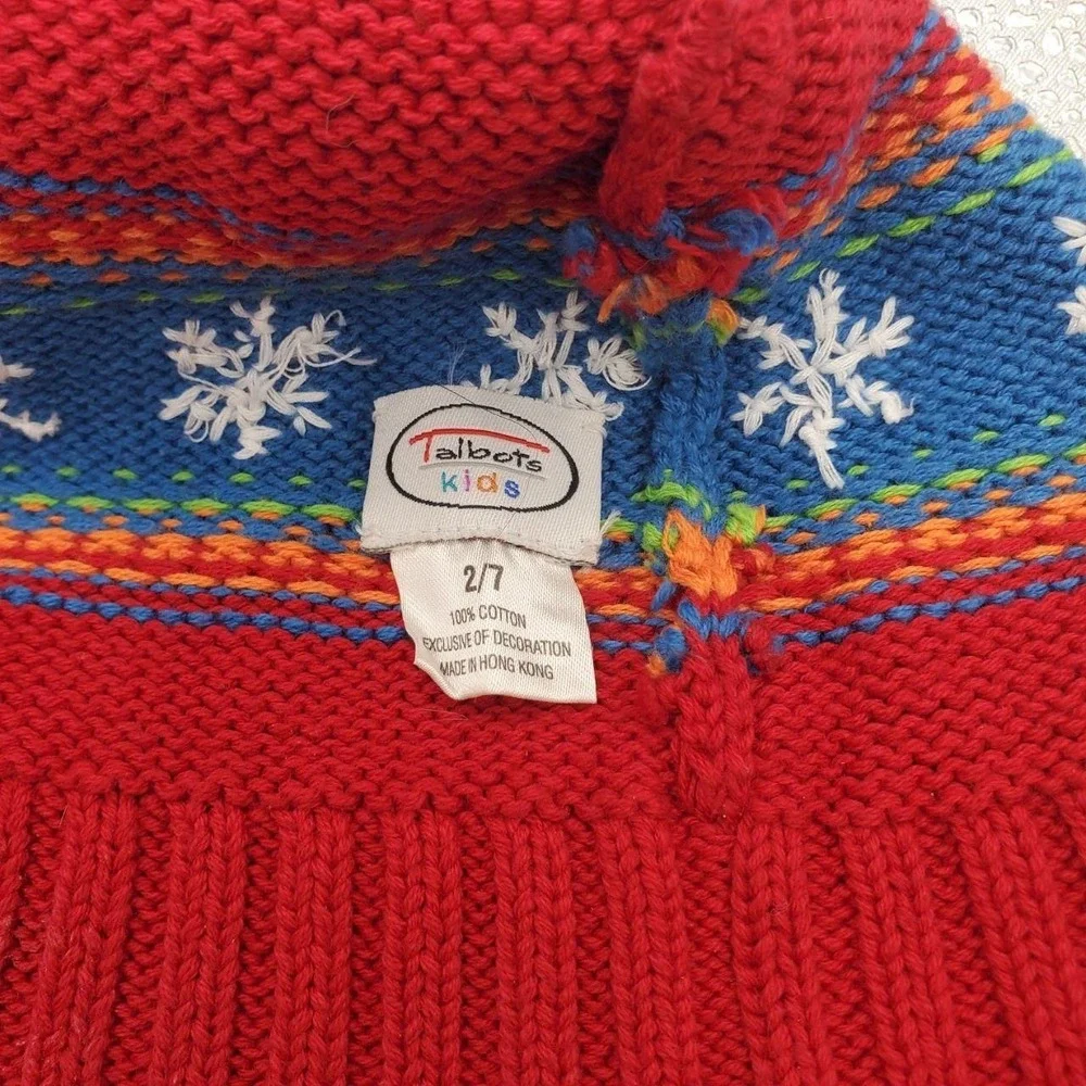 Talbots Kids Hat Beanie Knit Red Fair Isle Snowflake 100% Cotton Boys‎ One Size